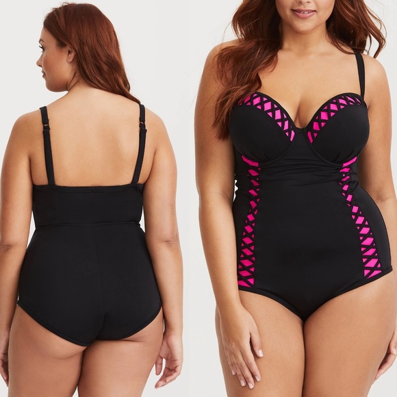 Torrid Lattice Push-Up Demi 1-Piece Swimsuit - Picture 2 of 6